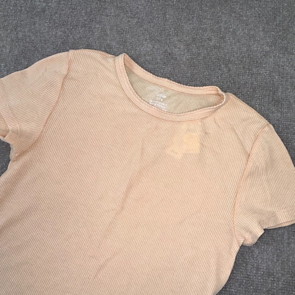 Aerie Baby T Shirt Womens M Coral Pink Cotton Waffle Knit Textured Round Neck